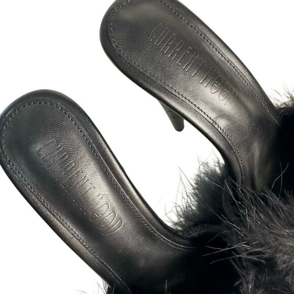 CURRENT MOOD Black Maribou Feather Platform Slide Heels 38 Sinful Money Hunny - Picture 6 of 11